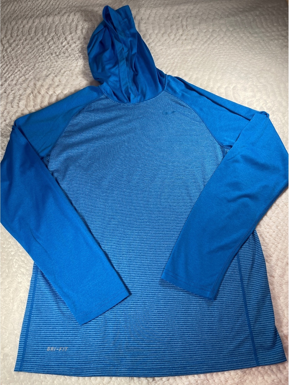 Nike Dri-Fit Blue Long Sleeve Hooded Shirt Size Medium